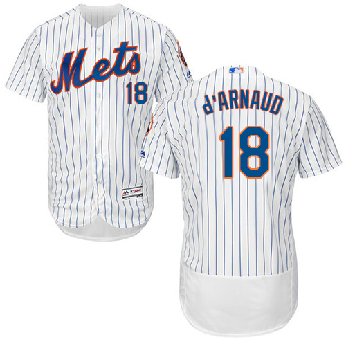 Mets #18 Travis d'Arnaud White(Blue Strip) Flexbase Authentic Collection Stitched MLB Jersey
